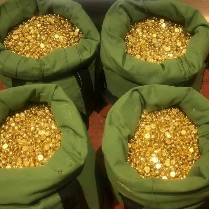Canvas bags filled with gold casting grain used by jewellery workshops